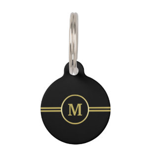 Elegant gold Personalised  Monogram on black  Pet Tag