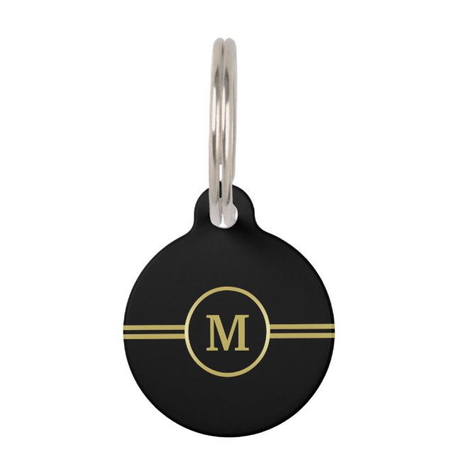 Elegant gold Personalised  Monogram on black  Pet Tag (Front)