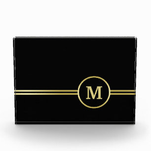 Elegant gold Personalised Monogram on black Photo Block
