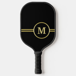 Elegant gold Personalised  Monogram on black  Pickleball Paddle