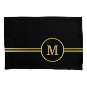 Elegant gold Personalised  Monogram on black  Pillowcase