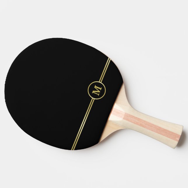 Elegant gold Personalised  Monogram on black Ping Pong Paddle (Side)