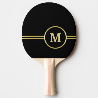 Elegant gold Personalised  Monogram on black  Ping Pong Paddle