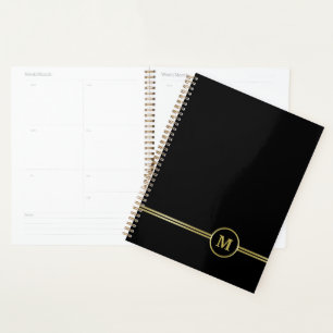 Elegant gold Personalised  Monogram on black  Planner