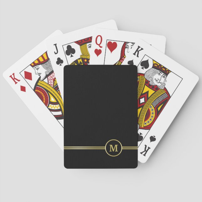 Elegant gold Personalised  Monogram on black  Playing Cards (Back)