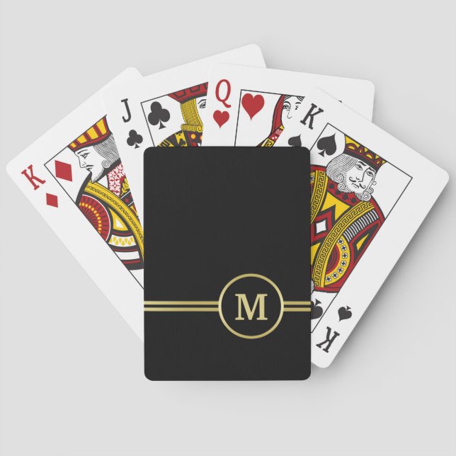 Elegant gold Personalised  Monogram on black  Playing Cards (Back)
