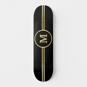 Elegant gold Personalised Monogram on black Skateboard
