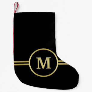 Elegant gold Personalised  Monogram on black  Small Christmas Stocking