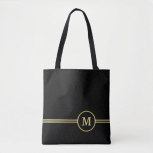 Elegant gold Personalised Monogram on black Tote Bag
