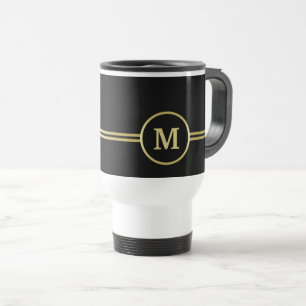 Elegant gold Personalised Monogram on black Travel Mug