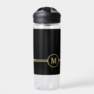 Elegant gold Personalised Monogram on black Water Bottle