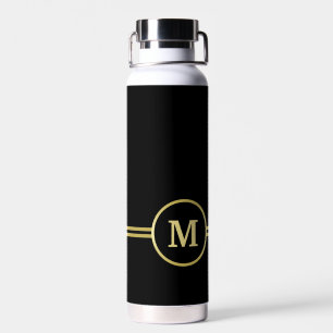 Elegant gold Personalised Monogram on black Water Bottle