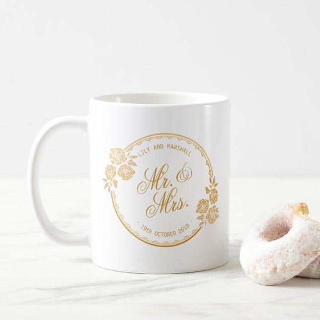 Elegant Gold Personalised Wedding | Mug (With Donut)