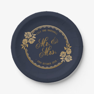 Elegant Gold Personalised Wedding   Paper Plate