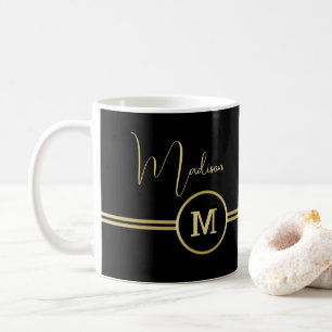 Elegant gold Personalized  Monogram on black  Coffee Mug