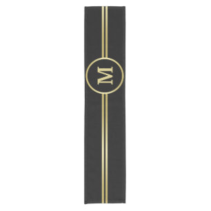 Elegant gold Personalized  Monogram on black  Short Table Runner