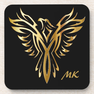 Elegant Gold Phoenix Rising Monogrammed Coaster