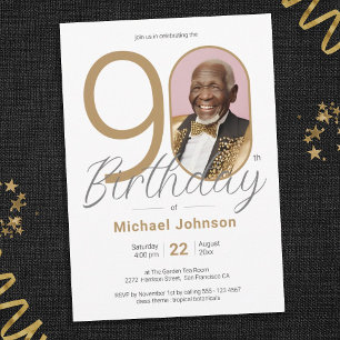 Elegant Gold Photo 90th Birthday Party Invitation