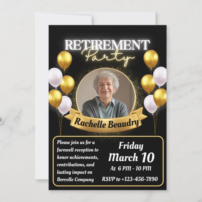 Elegant Gold Photo banner Retirement Party  Invitation (Front)