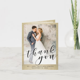 Elegant Gold Photo Black Script Wedding Thank You
