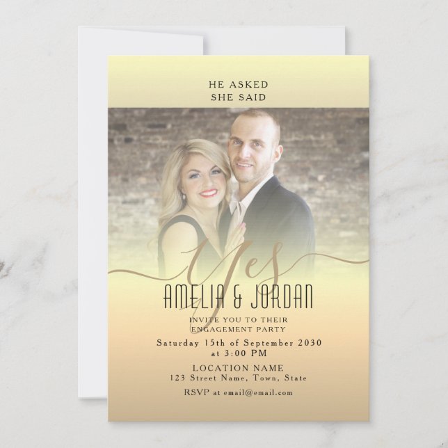 Elegant Gold Photo Engagement Party Invitation (Front)