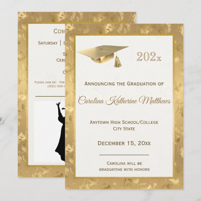 Elegant Gold Photo Hummingbirds Glam Graduation Announcement (Front/Back)