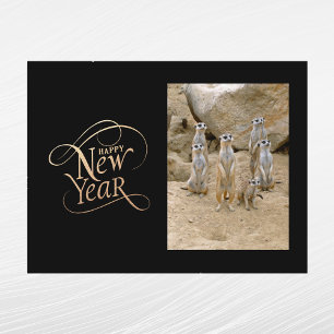 Elegant Gold Photo Meerkat New Year Holiday Postcard