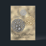 Elegant Gold Photo Merry Christmas  Holiday Card<br><div class="desc">Elegant gold glittery faux rhinestone ornaments hanging with a traditional sentiment of Merry Christmas from our home to yours in black typography. Add your favourite photo to customise on the reverse of this card.  A perfect card for everyone on your list.</div>