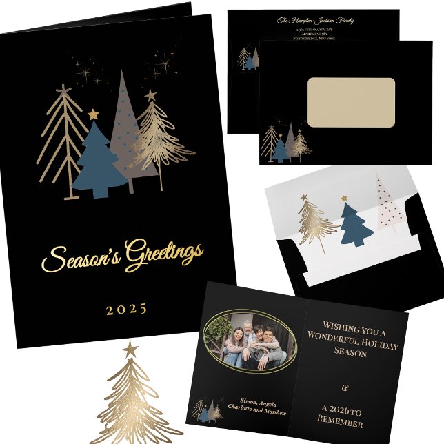 Elegant Gold Photo Modern Holiday Trees Christmas  Foil Greeting Card (Creator Uploaded)