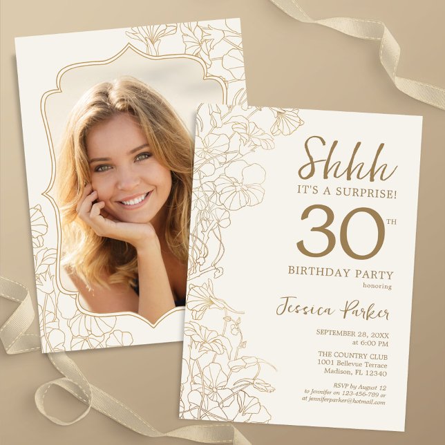 Elegant Gold Photo Surprise 30th Birthday Invitation (Creator Uploaded)