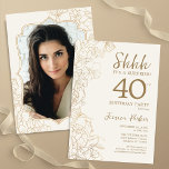 Elegant Gold Photo Surprise 40th Birthday Invitation<br><div class="desc">Elegant gold cream surprise 40th birthday party invitation with your photo on the back of the card. Trendy modern feminine design features botanical accents and typography script font. Simple floral invite card perfect for a stylish female surprise bday celebration. Can be customised to any age. Printed Zazzle invitations or instant...</div>