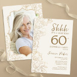 Elegant Gold Photo Surprise 60th Birthday Invitation<br><div class="desc">Elegant gold cream surprise 60th birthday party invitation with your photo on the back of the card. Trendy modern feminine design features botanical accents and typography script font. Simple floral invite card perfect for a stylish female surprise bday celebration. Can be customised to any age. Printed Zazzle invitations or instant...</div>
