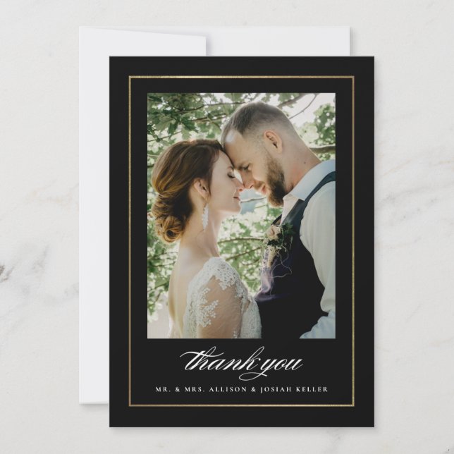 Elegant Gold Photo Wedding Thank You Card (Front)