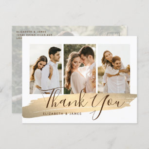 Elegant Gold Photo Wedding Thank You Postcard