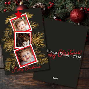 Elegant Gold Pine Holiday Photo Collage Card