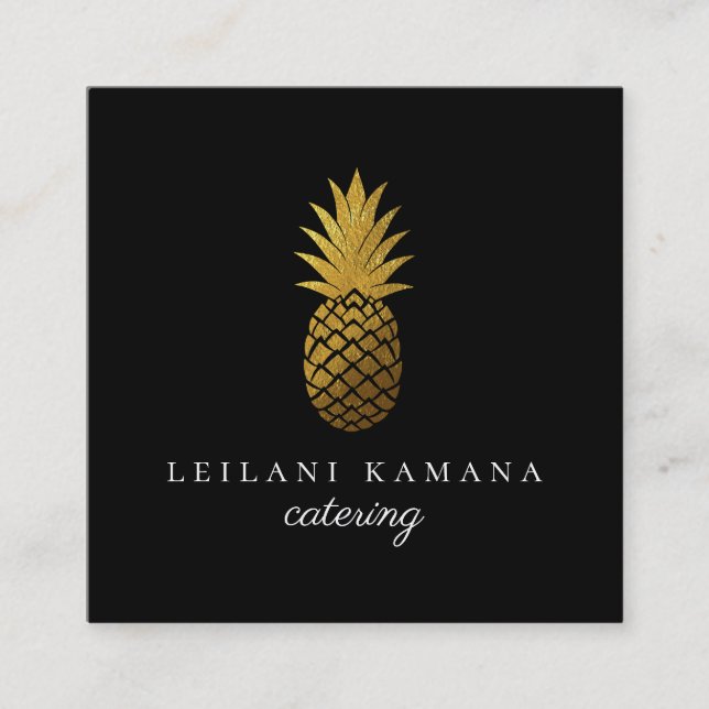 Elegant Gold Pineapple Geometric Square Business Card (Front)