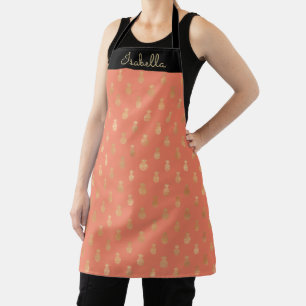 Elegant  Gold Pineapple Pattern Personalised Apron