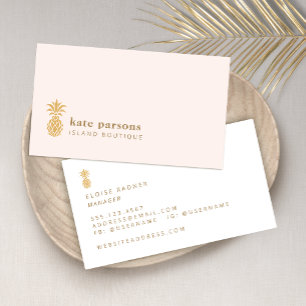 Elegant Gold Pineapple  Pink Business Card