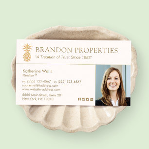 Elegant Gold Pineapple  Real Estate Agent Photo Bu Business Card