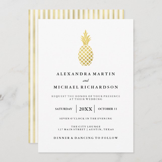 Elegant Gold Pineapple Wedding Invitation (Front/Back)