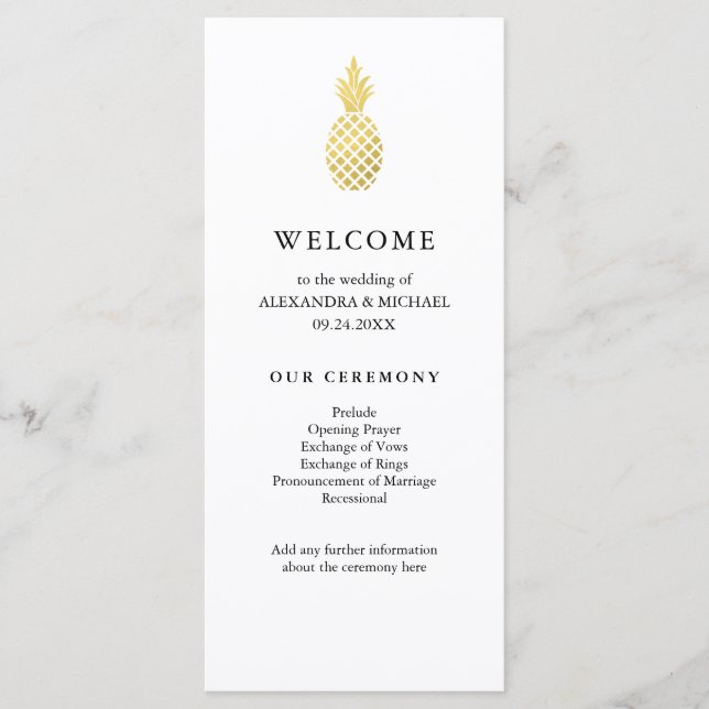 Elegant Gold Pineapple Wedding Program Programme (Front)