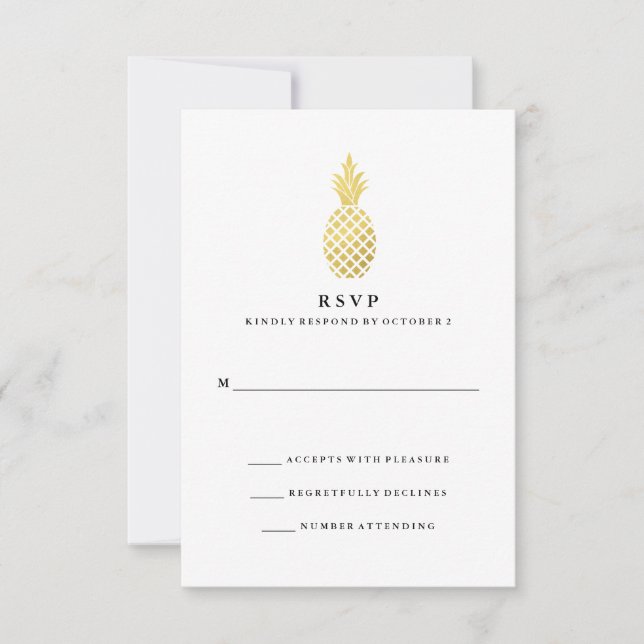 Elegant Gold Pineapple Wedding RSVP (Front)