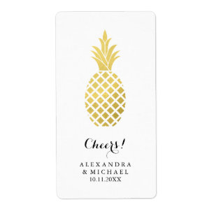 Elegant Gold Pineapple Wedding Wine Label