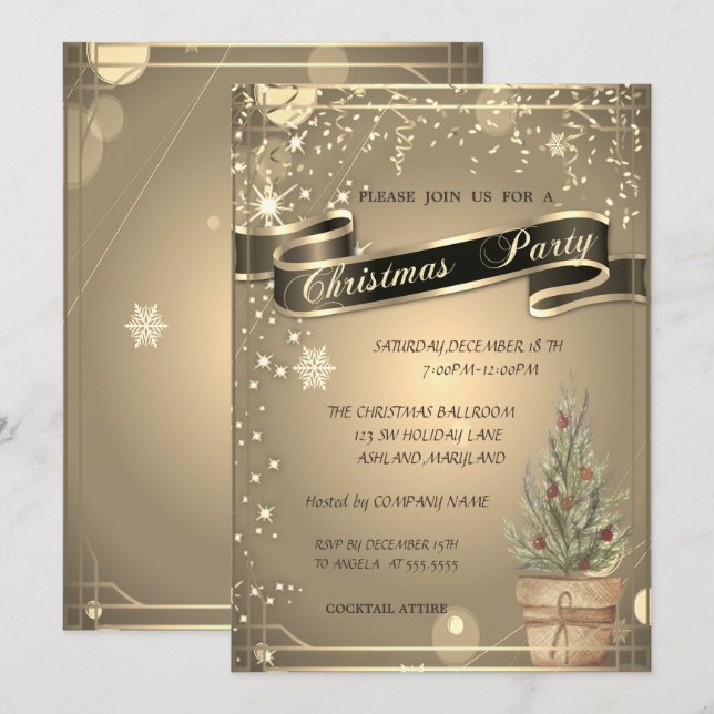 Elegant Gold,PineTree Company Christmas  Invitation (Front/Back)