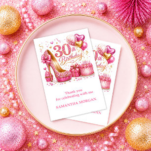 Elegant Gold Pink 30th Birthday Sparkle Thank You Card