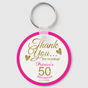 Elegant Gold Pink 50th Birthday Thank You Favor   Key Ring