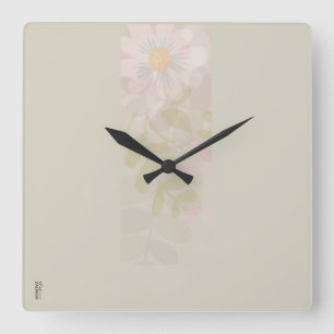 Elegant Gold Pink Abstract Floral Square Wall Clock