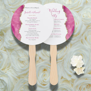 Elegant Gold & Pink Agate Stone Wedding Ceremony  Hand Fan
