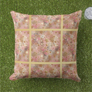 Elegant Gold, Pink and Black Jungle Leaf Pattern Cushion
