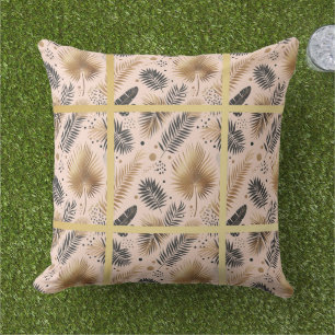 Elegant Gold, Pink and Black Jungle Leaf Pattern Cushion